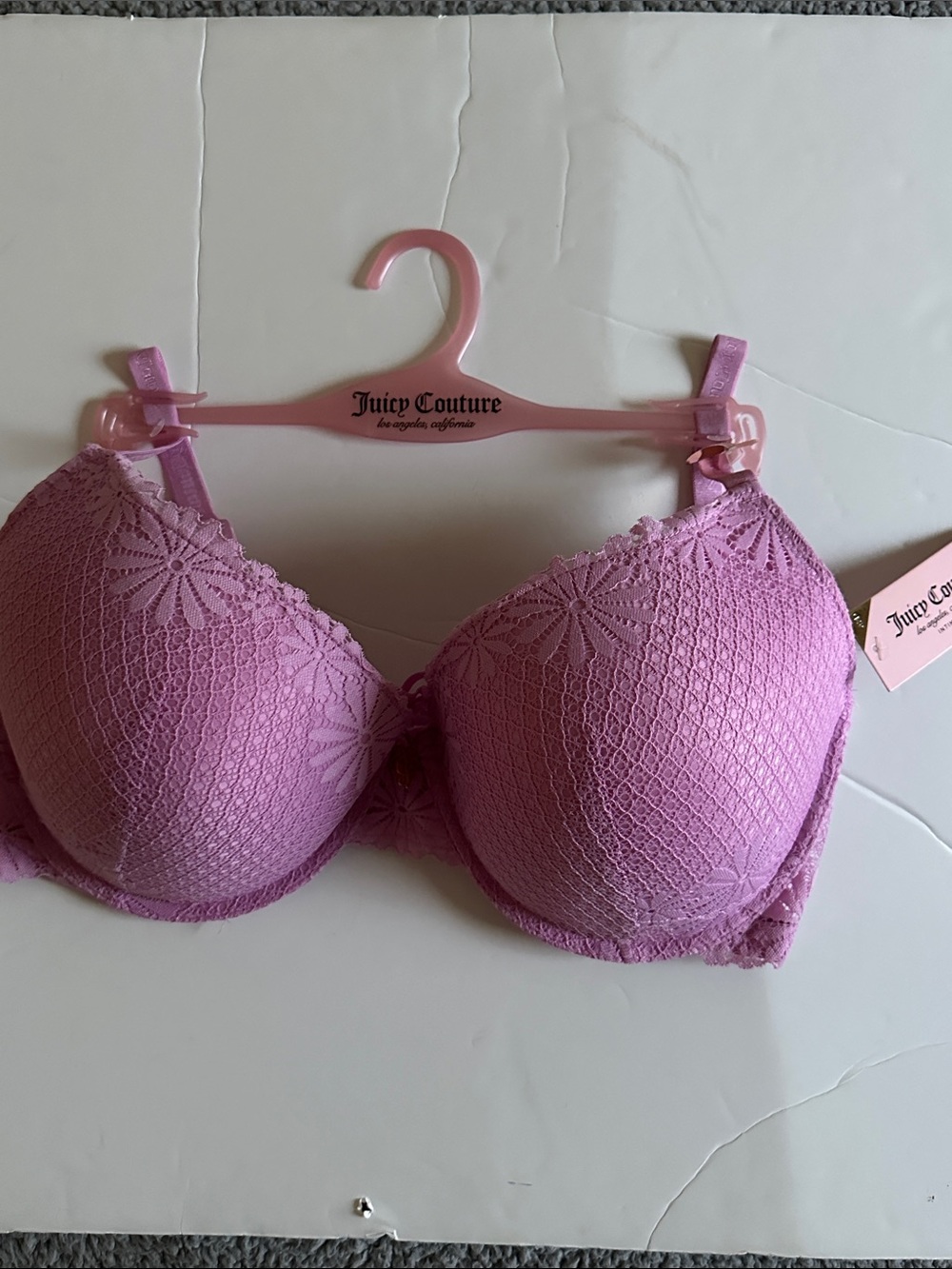 Juicy Couture Pink Floral Lace Padded Bra Size 42D (Brand New)